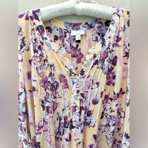 J. Jill Purple and Cream Blouse with V-Neck and Bell Sleeves - Picture 5 of 7